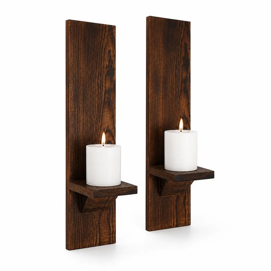 Japandi Rustic Wood Wall Candle Holder Set (Set of 2)